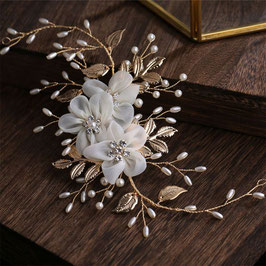 Haardraht Braut Haarschmuck Gold Strass Perlen Blumen  N20297 Brautschmuck Haare Gold Haarschmuck Hochzeit