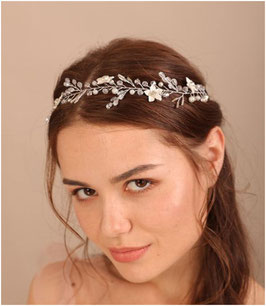 Haarband Blumen Perlen Silber Haarschmuck Braut N29201