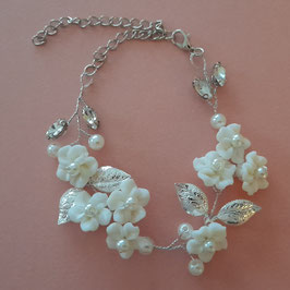 Braut Armband Blumen Perlen Strass Art. N5272-Silber Armband Hochzeit