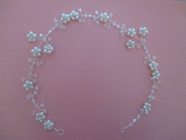 Haardraht-Haarband Perlen Strass Blumen Silber N20333