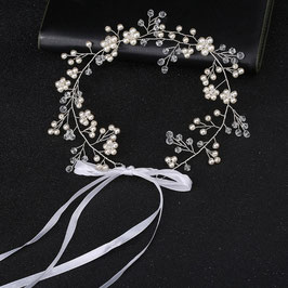 Haarband Perlen Blumen Silber N20550