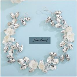 Haarband Silber Blumen Perlen Strass Art. N2230-Silber Haarschmuck Hochzeit