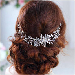 Haardraht Silber Perlen Strass Haarschmuck Braut Haarschmuck Hochzeit N2930-Silber