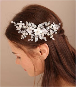 Haarschmuck Braut Haardraht Blumen Perlen Strass N2197-Silber