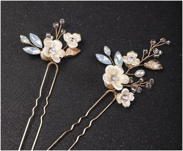 Set 2. Stk. Haarnadeln Gold Blumen Perlen Haarschmuck Braut Haarschmuck Hochzeit Art. N6839