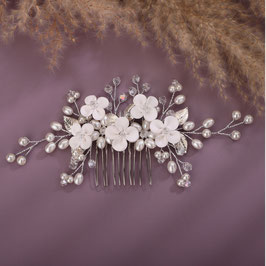 Haarkamm Blumen Perlen Art. N3437-Silber Haarschmuck Hochzeit