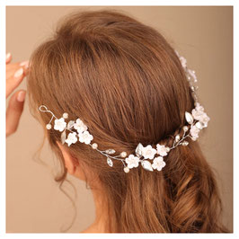 Haarband Blumen Perlen Strass Silber N2830-S