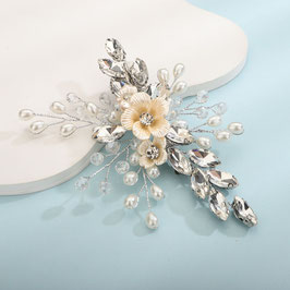 Haarklammer Blumen Perlen Strass Art. N4733-Silber