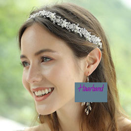 Braut Haarband Blumen Perlen Strass Silber Art. N21090