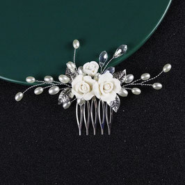 Haarkamm Silber Blumen Perlen Art. N3263-Silber