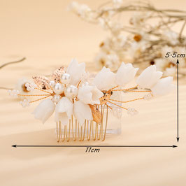 Haarkamm Blumen Perlen Art. N3450-Gold Haarschmuck Hochzeit