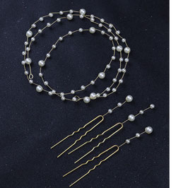 Haardraht Perlen 1.Stk. & Haarnadeln Perlen 3.Stk. Art.N2835-Gold