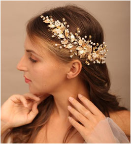 Haarschmuck Gold Perlen Strass N3370-Gold