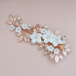 Haarklammer Gold Blumen Perlen Strass  Art.Nr.4977-Gold