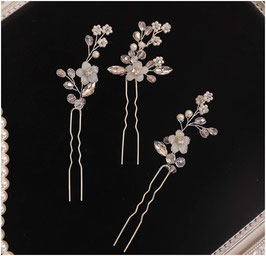 Set 3. Stk. Haarnadeln Perlen Strass Silber Haarschmuck Braut Haarschmuck Hochzeit N62203