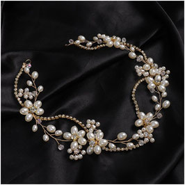 Haarband Blumen Perlen Strass Art. Nr.8011-Gold
