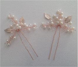 Set 2 Stück Haarnadeln Perlen Haarschmuck für die Hochzeit mit Blättern N60752