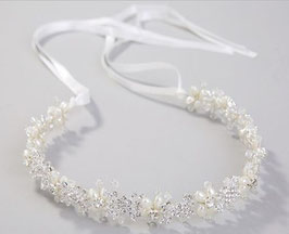 Braut Haarband Blumen Perlen Strass Silber Art. N21090