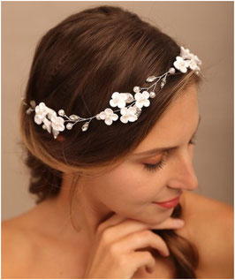 Haarband Blumen Perlen Strass Silber Haarschmuck Braut Haarschmuck Hochzeit N2824-Silber