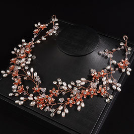 Haarband Rosegold Blumen Perlen Strass Art. N2778-R
