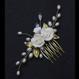 Haarkamm Gold Blumen Perlen Art. N3263-Gold
