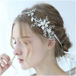 Haarband Blumen Perlen Silber Haarschmuck Braut Haarschmuck Hochzeit N2829