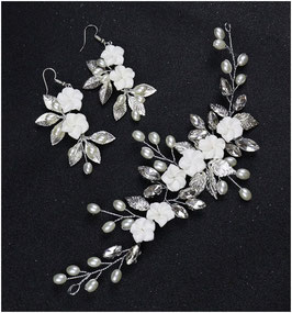 Haardraht Blumen Perlen Strass & Ohrringe Art. N8000