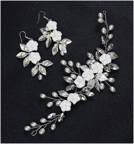 Haardraht Blumen Perlen Strass & Ohrringe Art. Nr.8000