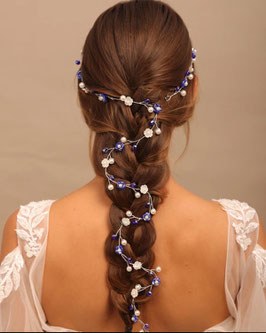 Haardraht Blau Blumen Perlen Art.Nr.2852