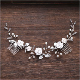 Haarschmuck Blumen Perlen Strass Silber Braut Haarschmuck Hochzeit N3270-S