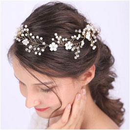 Haarband Blumen Perlen Gold Haarschmuck Braut Haarschmuck Hochzeit N2308-Gold