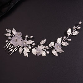 Haarkamm Silber Blumen Perlen Art. N3326-S