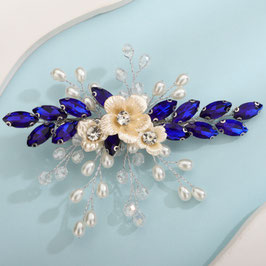 Haarklammer Blau Blumen Strass Perlen Art. N4738