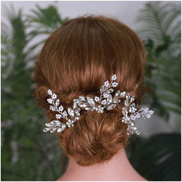 Set 3 Stück Haarnadeln Silber Strass Perlen Haarschmuck Hochzeit N6997-Silber Haarschmuck Braut