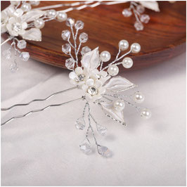 Set 2. Stück Haarnadeln Silber Blumen Strass Perlen Haarschmuck Braut Haarschmuck Hochzeit N6760-S