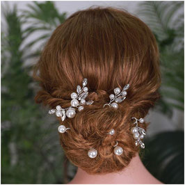Set 7. Stück Haarnadeln Silber Perlen Haarschmuck Hochzeit N6998-Silber Haarschmuck Braut