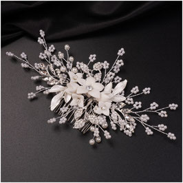 Haarkamm Blumen Strass Perlen Art.Nr.3538-Silber