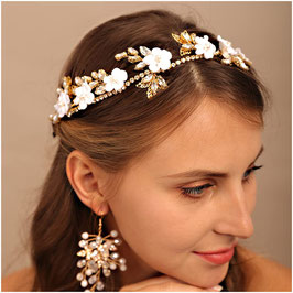 Haarschmuck Braut Haarband Gold Blumen Strass N2087-Gold Haarschmuck Hochzeit