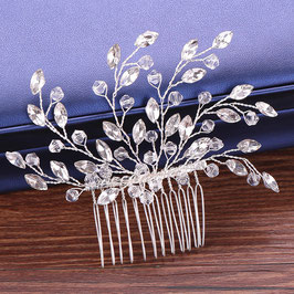 Haarkamm Silber für die Braut mit Blättern aus Strass N30018