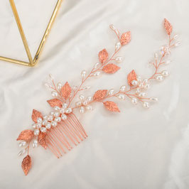 Haarkamm Rosegold Blumen Perlen Art. N3875-Rosegold
