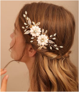 Haarklammer Blumen Perlen Strass Gold Haarschmuck Hochzeit Haarschmuck Braut N4223