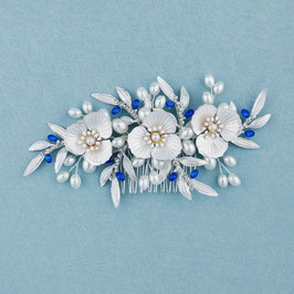 Brautschmuck Haarkamm Silber Blumen Perlen Blau N3030 Haarschmuck Braut Haarschmuck Hochzeit