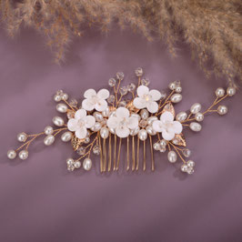 Haarkamm Blumen Perlen Art. N3437-Gold Haarschmuck Hochzeit