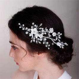 Haarklammer Blumen Perlen Strass Silber Art.40273 Haarschmuck Braut Haarschmuck Hochzeit