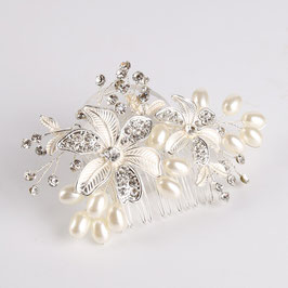 Haarkamm Braut Haarkamm Blumen Strass Perlen Silber Hochzeit Haarschmuck Kamm Haarschmuck Silber N3288