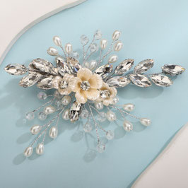Haarklammer Blumen Perlen Strass Art. N4733-Silber