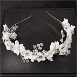 Haarreif Blumen Perlen Strass Art. 1555-Silber Haarschmuck Braut Haarschmuck Hochzeit