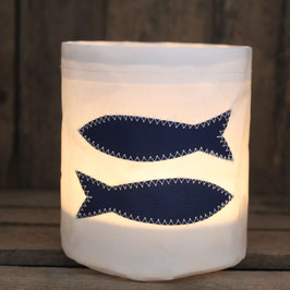 Kleines Windlicht "Fische" marineblau