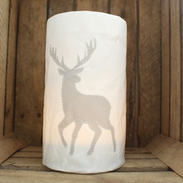 Windlicht XL "Hirsch" hellgrau
