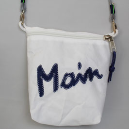 Kleine Tasche weiß "Moin" mit marineblau/weißem Tau